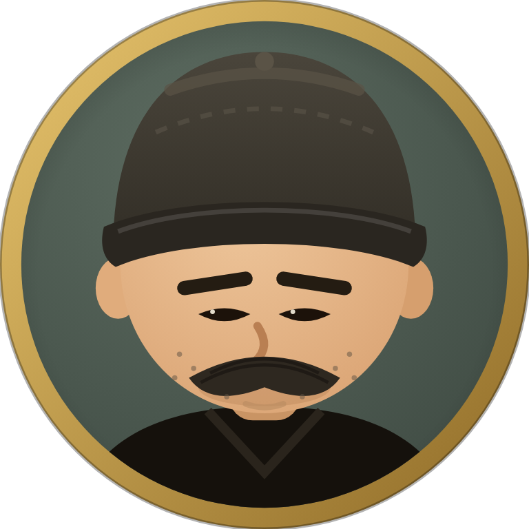Semyonych, flat cap, squint and a serious moustache